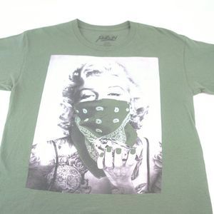 Graphic Long Sleeve Tee - Sage Green Bandana Print Marilyn Monroe